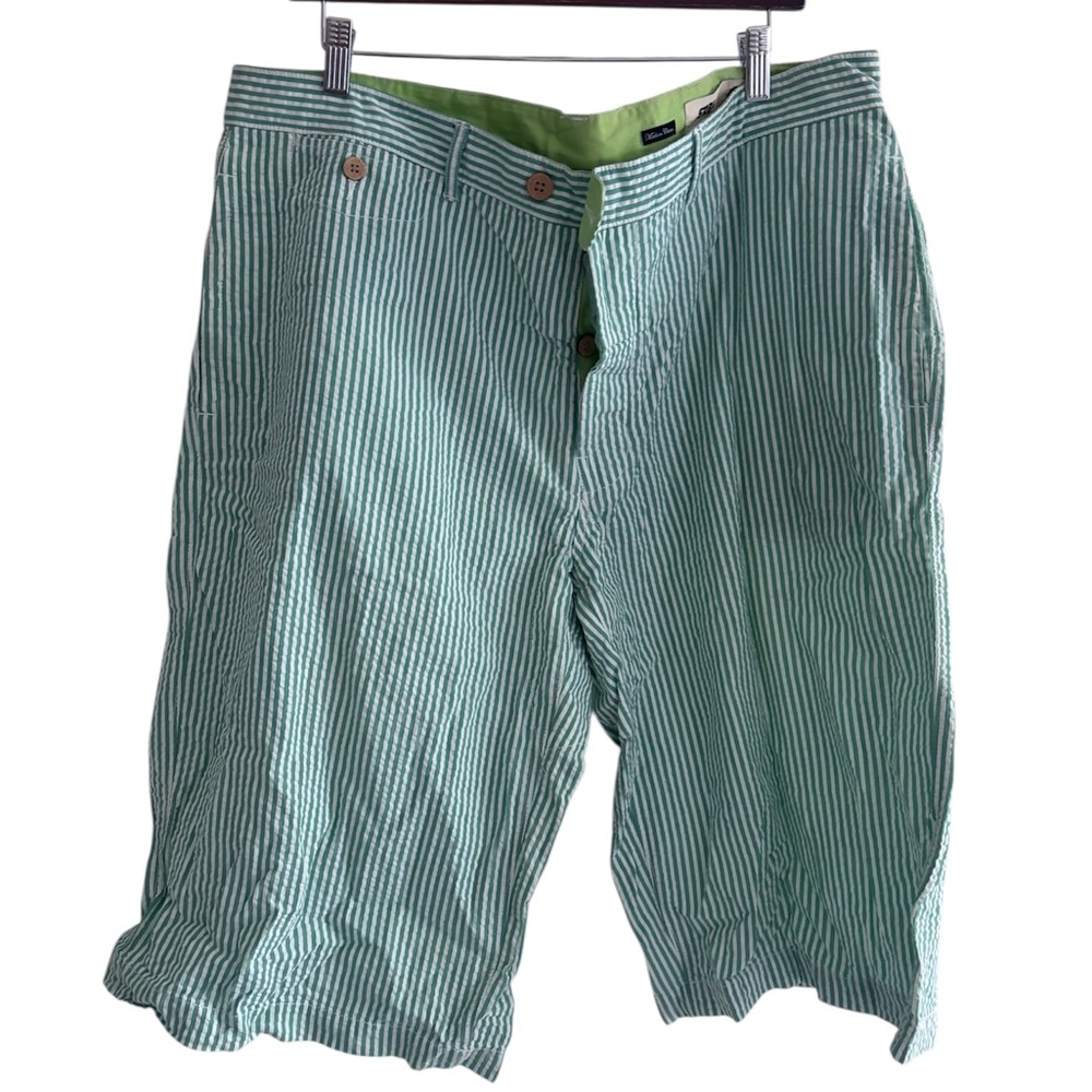 Sabit designer Green Striped Men's Shorts Size 40